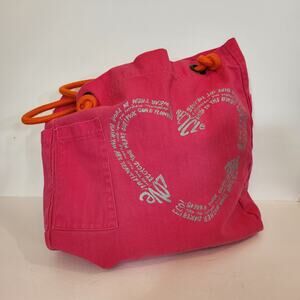 OLD NAVY Rare Vtg Pink Orange Peace Love Design Drawstring Beach Tote Bag Summer